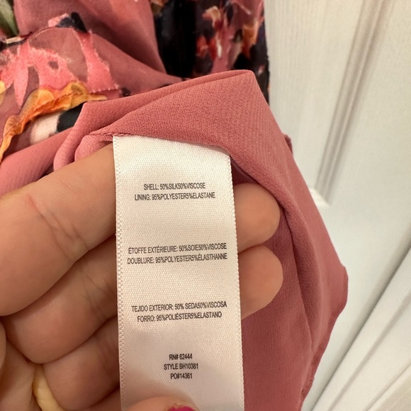 NICOLE MILLER Floral Print Silk Blouse Long Sleeve Burnout Ruffle Pink M… - Picture 6 of 7